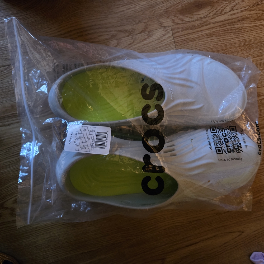 CROCS White and Green Slip-On Sandals